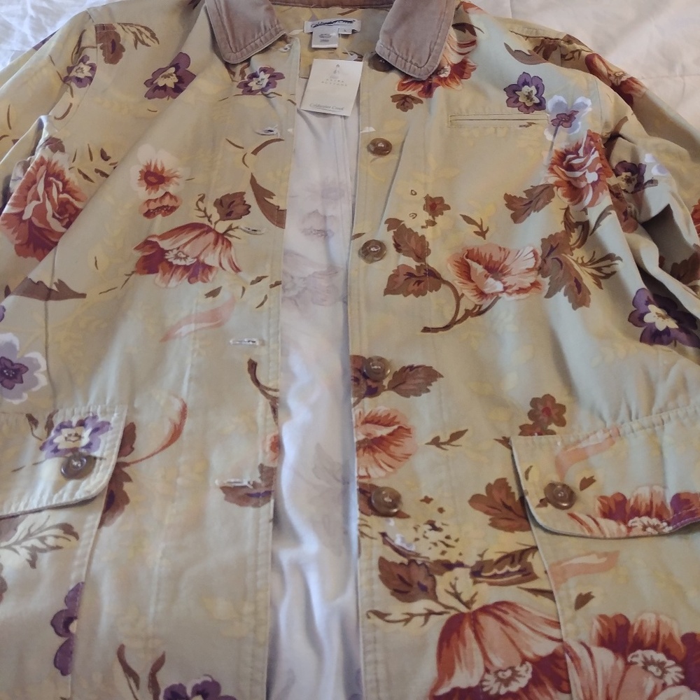 Coldwater Creek Yellow Flowered Jacket Sz L NWOT